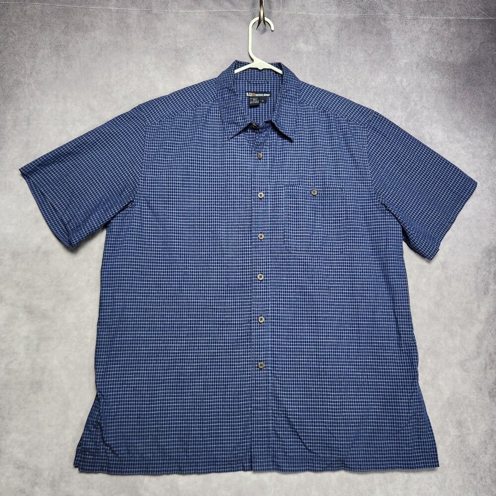 5.11 Tactical Series Shirt Mens XL Plaid Button Up‎ Short Sleeve Pocket Blue
